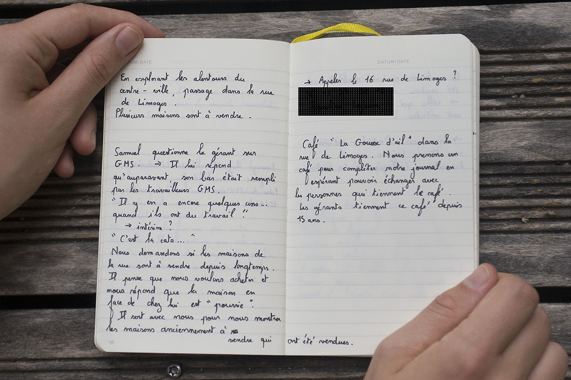  Extrait de journal de terrain, Elise Hutereau, La Souterraine, 14 septembre 2020 © Élise Hutereau et Samuel Clack. Pré-enquête - Immobilier.  