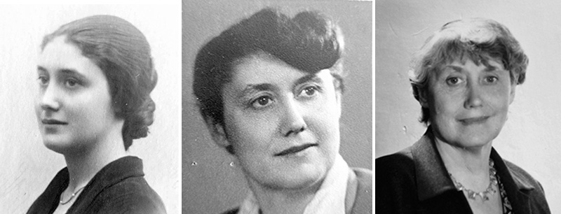 Clémence Ramnoux dans les années 1920, à la fin des années 1930 et autour de 1950. Moments où elle entre à l’ENS (Ulm) ; enseigne au lycée Victor-Duruy (Paris) ; et se prépare à partir pour Princeton (IAS). Archives familiales © DR